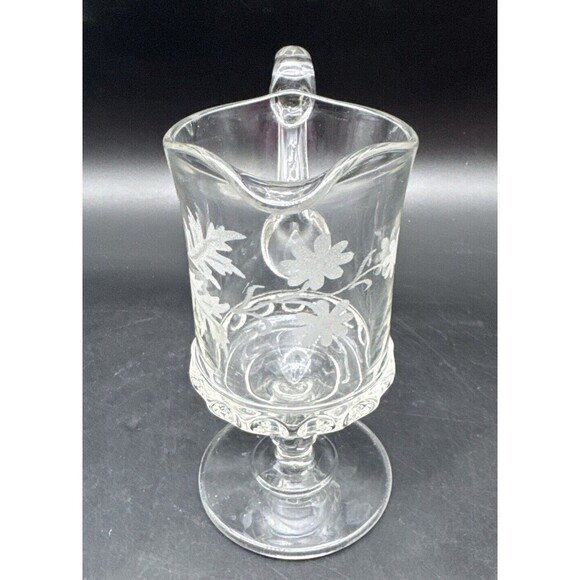 EAPG Ripley & Co Baby Thumbprint Dakota Fern & Flower Etched Footed Creamer 7” - Picture 6 of 11